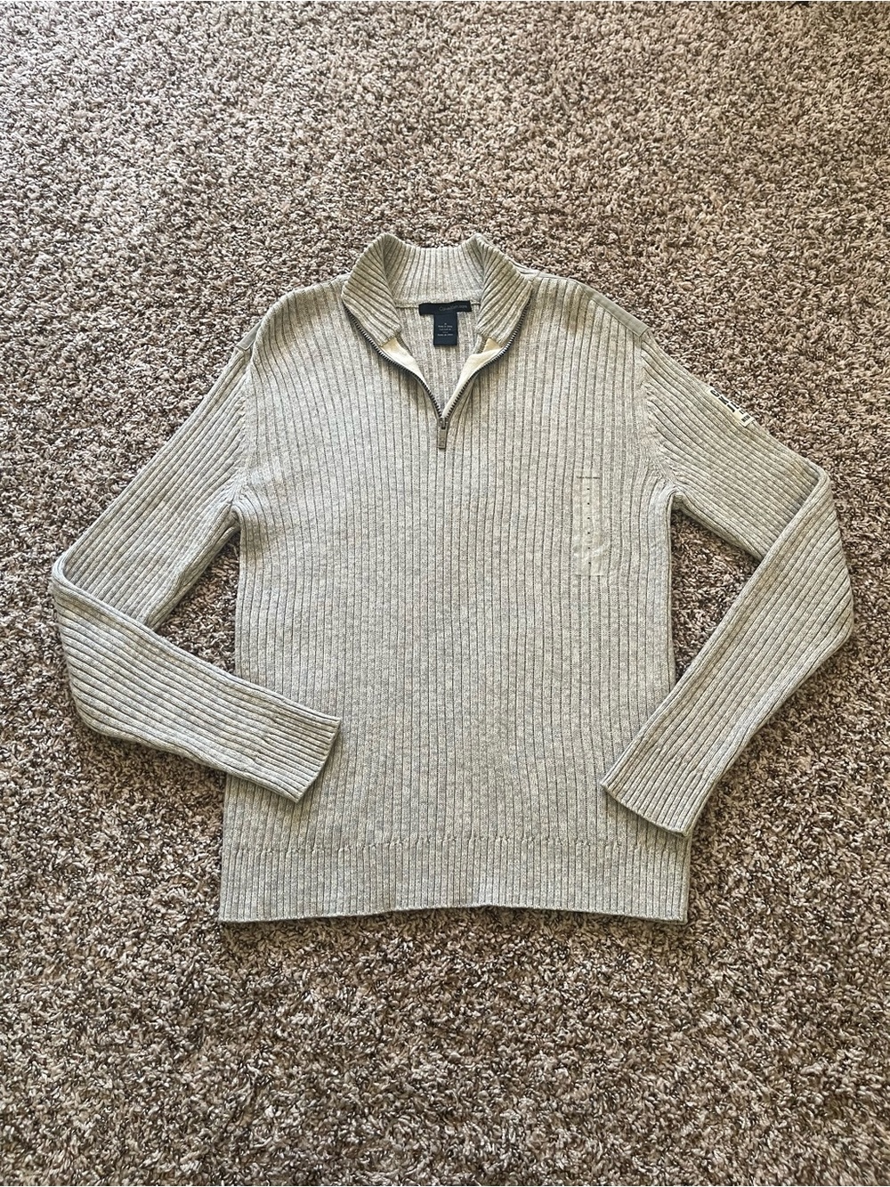 Calvin Klein Jeans Men's Size M Gray Ribbed Knit 1/4 Zip Pullover Sweater Mock - Picture 1 of 16